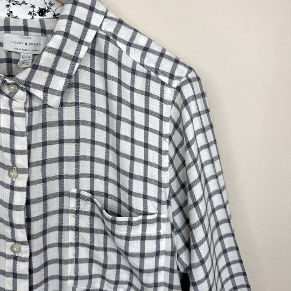 NWT LUCKY BRAND W Sz XL Gray/Creme Plaid Contrast Long Sleeve Button Up Shirt - Picture 6 of 16